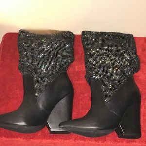 Vigo, Fiore Wedge Heel Black Diamond Boots Size 8.5